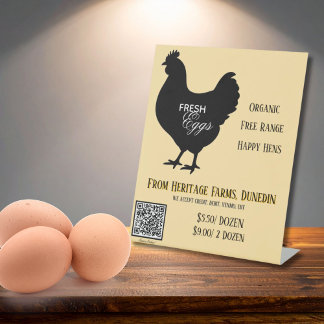 Yellow Fresh Eggs Farmer's Market Sign w/ QR Code Reclamebord Met Voetstuk