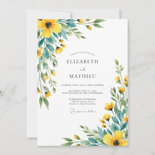 Yellow Fresh Wildflower Wedding Kaart (Voorkant)