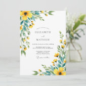 Yellow Fresh Wildflower Wedding Kaart (Staand voorkant)