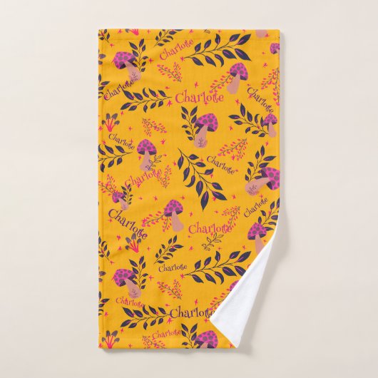 Yellow Fuchsia Funny Mushrooms Custom Baby Naam Handdoek (Handdoek)