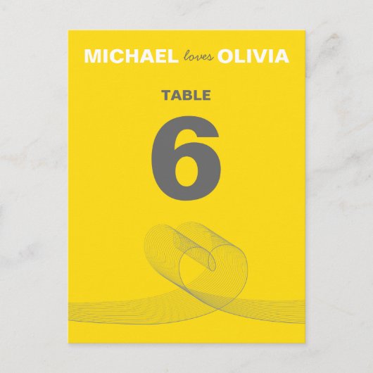 Yellow Fun Loopy Love Lines Table Number Card Briefkaart (Voorkant)