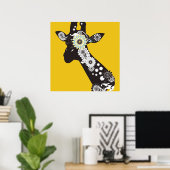 Yellow Funky Cool Paisley Giraffe Funny Animal Poster (Thuiskantoor)