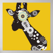 Yellow Funky Cool Paisley Giraffe Funny Animal Poster (Voorkant)