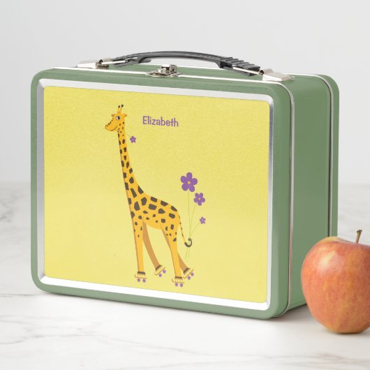 Yellow Funny Cartoon Giraffe Skating Girl Name (In situ)