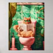 Yellow Funny Orange Cat Toilet Print, Trendy Bathr Poster (Voorkant)