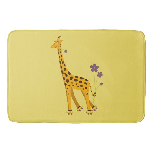 Yellow Funny Roller Skating Giraffe Badmat (Voorkant)