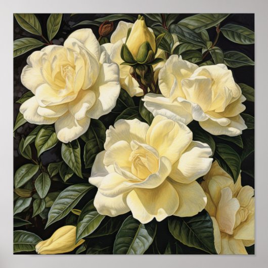 Yellow Gardenia Flowers Art Print Poster (Voorkant)