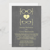 Yellow Geeky Glasses Chalkboard Wedding Invite Kaart (Voorkant / Achterkant)