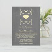 Yellow Geeky Glasses Chalkboard Wedding Invite Kaart (Staand voorkant)