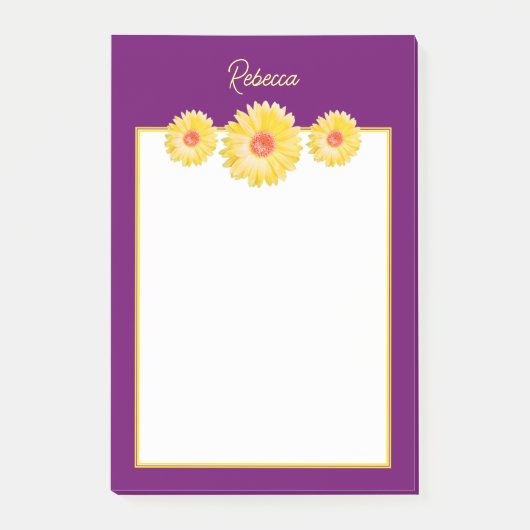Yellow Gerbera Daisies op Paarse gepersonaliseerde Post-it® Notes (Voorkant)