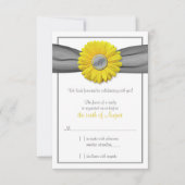 Yellow Gerbera Daisy Grey Ribbon RSVP antwoordkaar (Voorkant)