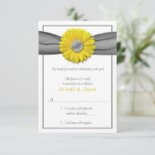 Yellow Gerbera Daisy Grey Ribbon RSVP antwoordkaar (Staand voorkant)