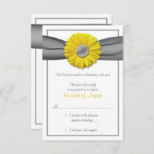 Yellow Gerbera Daisy Grey Ribbon RSVP antwoordkaar (Voorkant / Achterkant)