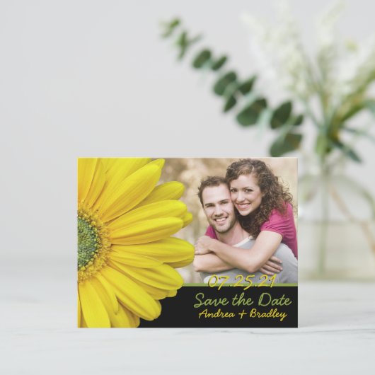 Yellow Gerbera Daisy Photo Wedding Save Date Save The Date (Staand voorkant)