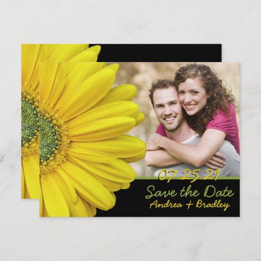 Yellow Gerbera Daisy Photo Wedding Save Date Save The Date (Voorkant / Achterkant)