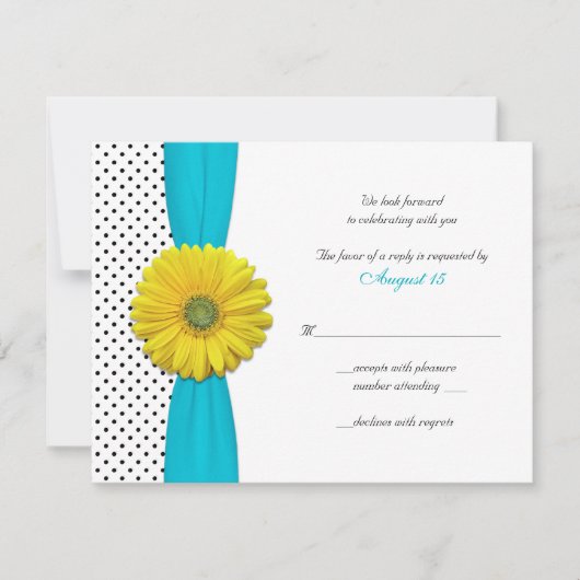 Yellow Gerbera Daisy Polka Dot Reply Kaart (Voorkant)