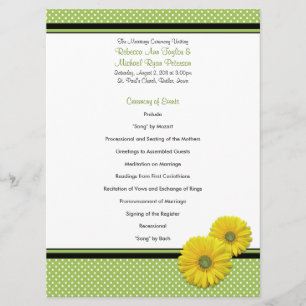 Yellow Gerbera Daisy Polka Dot Wedding Program Programmakaart