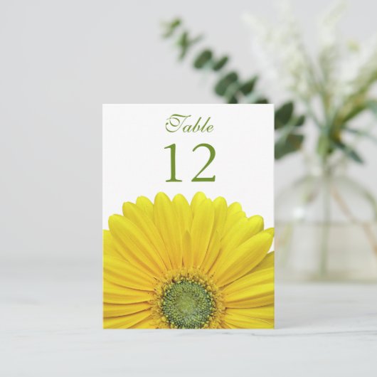 Yellow Gerbera Daisy Tafelnummer Kaart (Staand voorkant)