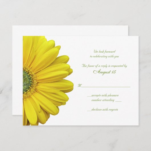 Yellow Gerbera Daisy Wedding Reply Kaart (Voorkant / Achterkant)