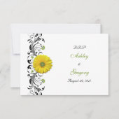 Yellow Gerbera Daisy Zwart Groen Bloemen Beantwoor RSVP Kaartje (Voorkant)