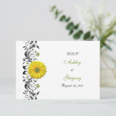 Yellow Gerbera Daisy Zwart Groen Bloemen Beantwoor RSVP Kaartje (Staand voorkant)
