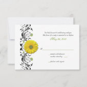 Yellow Gerbera Daisy Zwart Groen Bloemen Beantwoor RSVP Kaartje (Achterkant)