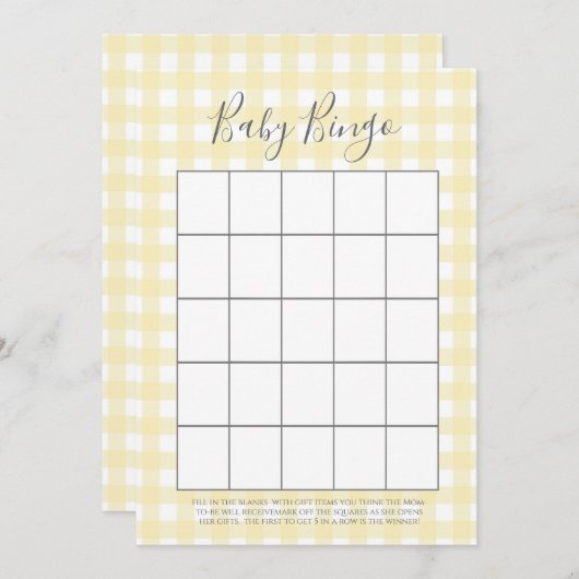 Yellow Gingham Baby shower Bingo Kaarten (Voorkant / Achterkant)
