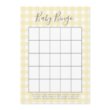 Yellow Gingham Baby shower Bingo Kaarten