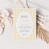 Yellow Gingham Baby Shower Invitation Kaart