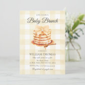 Yellow Gingham Bow Baby Brunch Pannenkoek Baby sho Kaart (Staand voorkant)