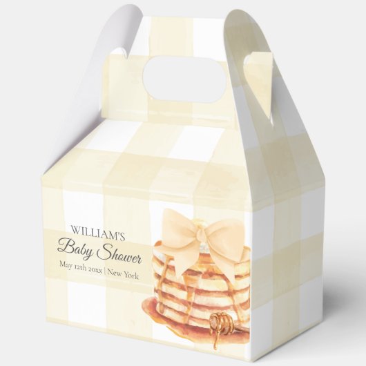 Yellow Gingham Bow Pannenkoek Brunch Baby shower Bedankdoosjes (Voorkant)