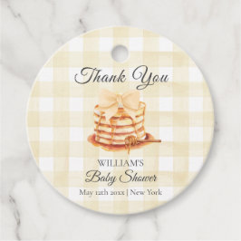 Yellow Gingham Bow Pannenkoek Brunch Baby shower Bedankjes Labels