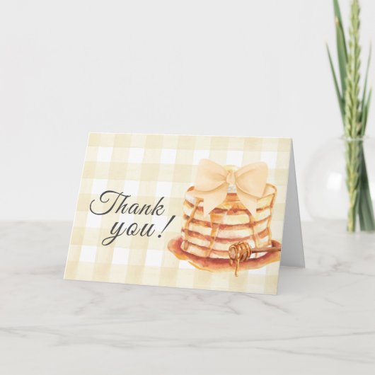 Yellow Gingham Bow Pannenkoek Brunch Baby shower Bedankkaart (Voorkant)
