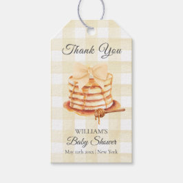Yellow Gingham Bow Pannenkoek Brunch Baby shower Cadeaulabel