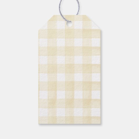 Yellow Gingham Bow Pannenkoek Brunch Baby shower Cadeaulabel (Achterkant)