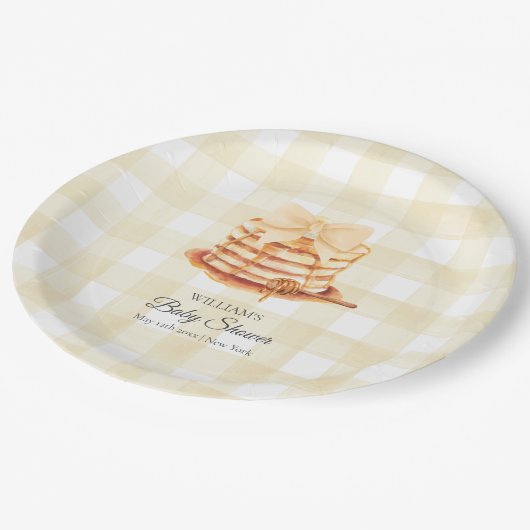 Yellow Gingham Bow Pannenkoek Brunch Baby shower Papieren Bordje (Gekanteld)