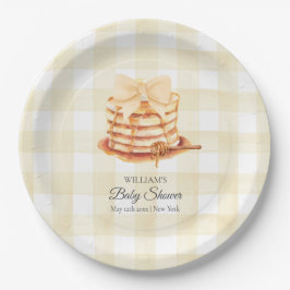 Yellow Gingham Bow Pannenkoek Brunch Baby shower Papieren Bordje