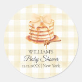 Yellow Gingham Bow Pannenkoek Brunch Baby shower Ronde Sticker (Voorkant)