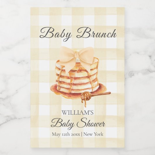 Yellow Gingham Bow Pannenkoek Brunch Baby shower Wijn Etiket (Enkel label)