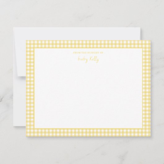 Yellow Gingham check Baby Flat Dank u Bedankkaart (Voorkant)