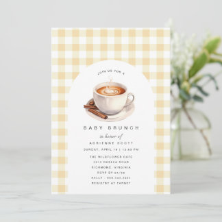 Yellow Gingham | Coffee Baby shower Brunch Kaart