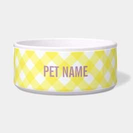 Yellow Gingham Custom Name Pet - gepersonaliseerd Voerbakje