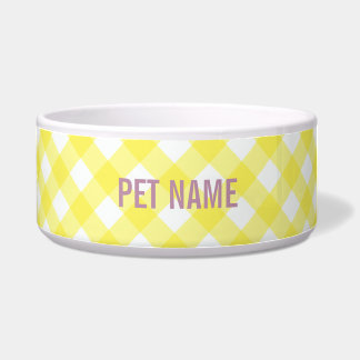 Yellow Gingham Custom Name Pet - gepersonaliseerd Voerbakje