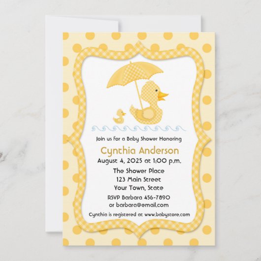 Yellow Gingham Duck met paraplu, Baby shower Kaart (Voorkant)