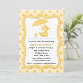 Yellow Gingham Duck met paraplu, Baby shower Kaart (Staand voorkant)