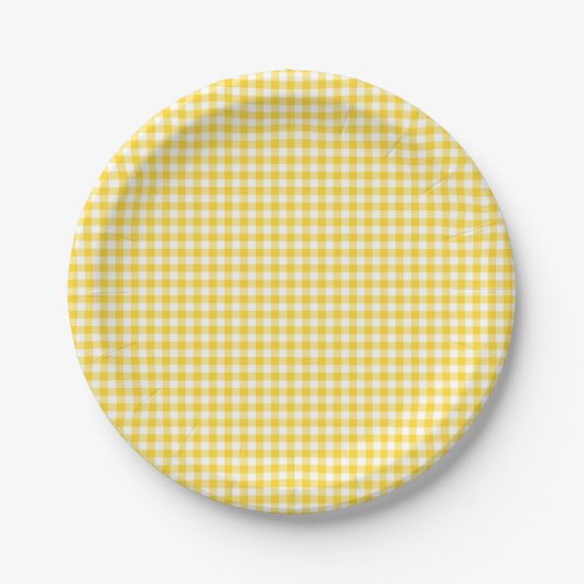 Yellow Gingham Eerste Verjaardag Papier Borden Papieren Bordje (Voorkant)
