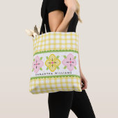 Yellow Gingham Floral Monogrammed Tote Bag (Dichtbij)