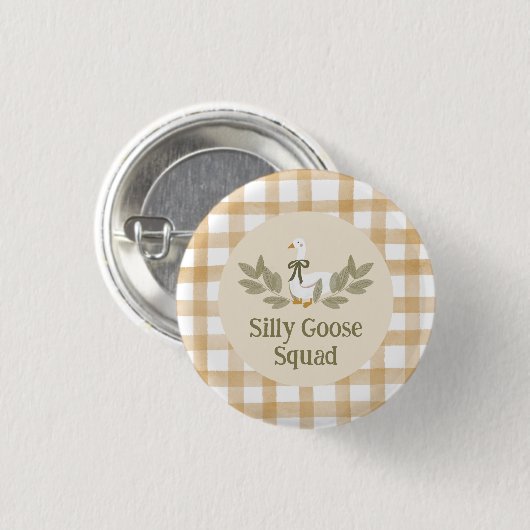 Yellow Gingham Gekke Goose Verjaardagsfeest Ronde Button 3,2 Cm (Voorkant /achterkant)