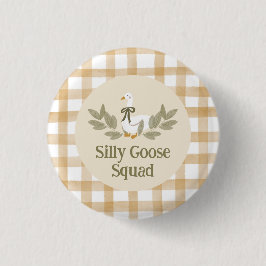 Yellow Gingham Gekke Goose Verjaardagsfeest Ronde Button 3,2 Cm