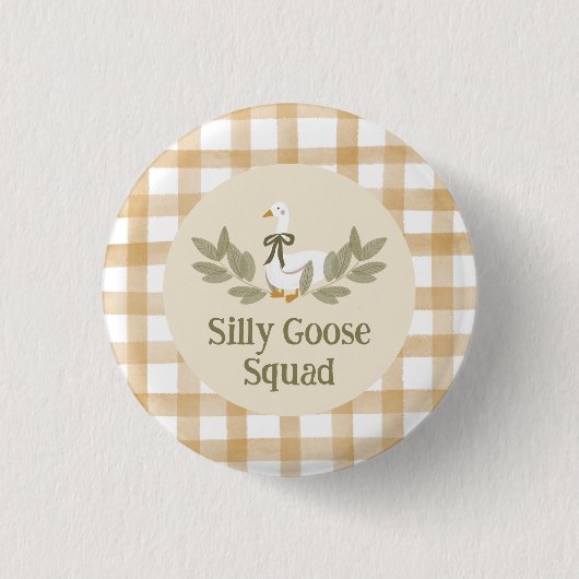 Yellow Gingham Gekke Goose Verjaardagsfeest Ronde Button 3,2 Cm (Voorkant)